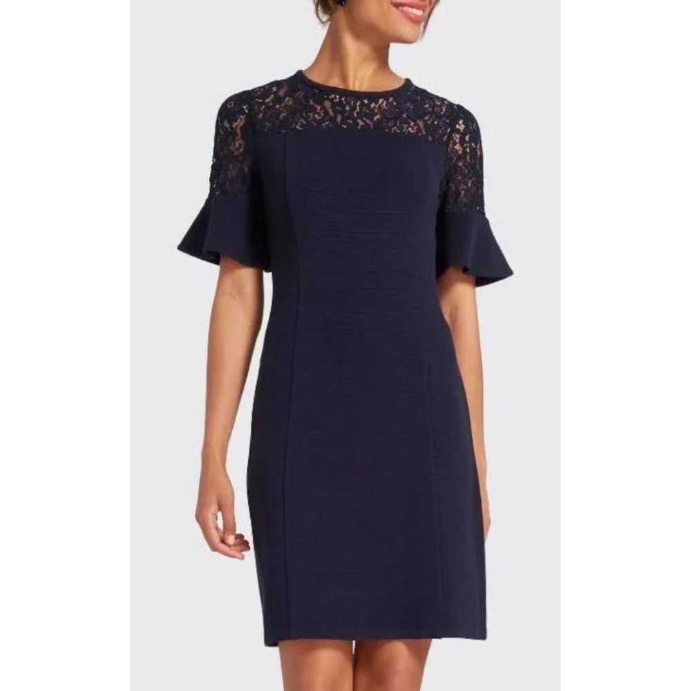 Draper James Navy Blue Lace Flutter Short Sleeve Sheath Dress - Size XXL - EUC